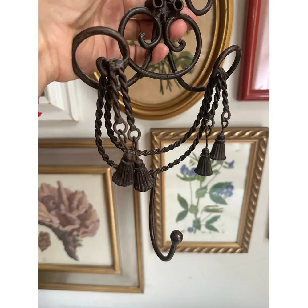 Wall Hook metal tassels hanging vintage style ornate decor hallway 10x6”